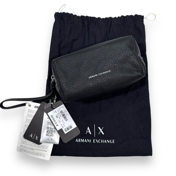 Armani Exchange Other - NWT Armani Exchange Toiletry Black Pebbled Leather Bag Wristlet Mens Unisex